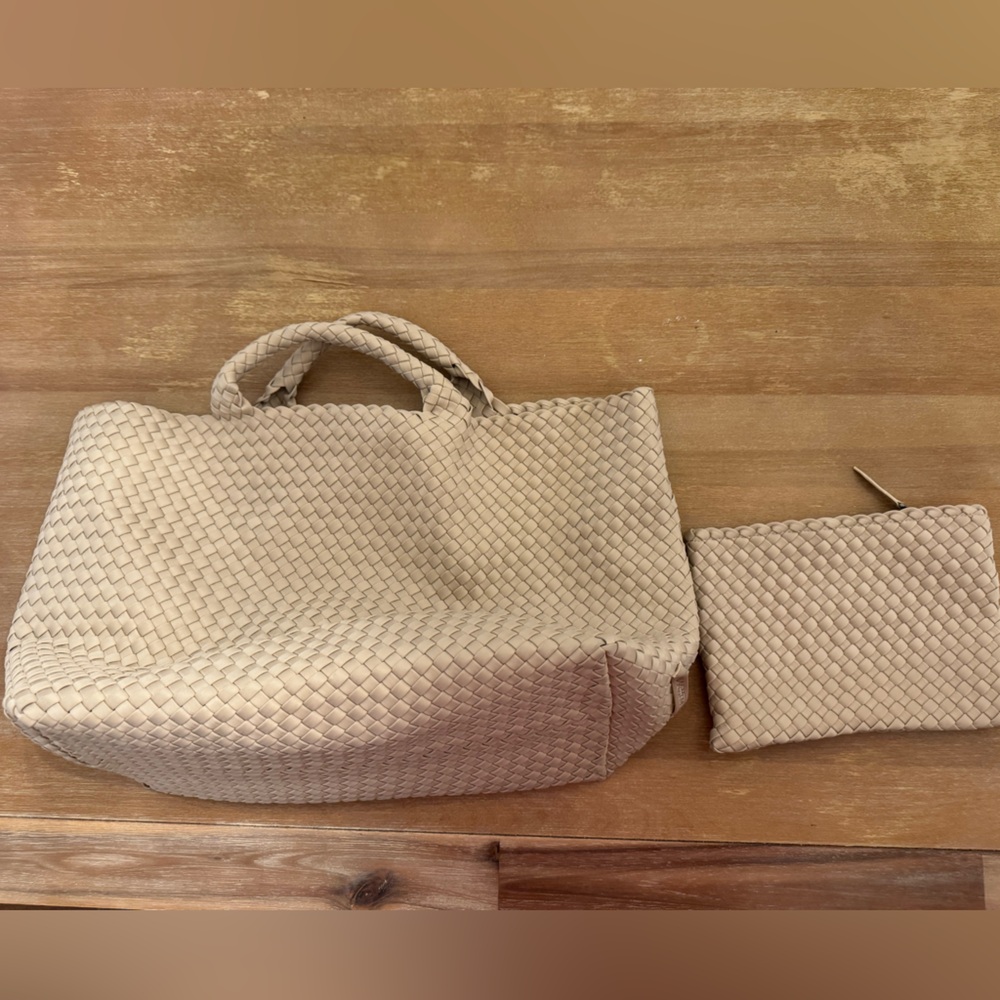 Large Woven Naghedi St Barth’s Tote Bag with Pouch - ECRU